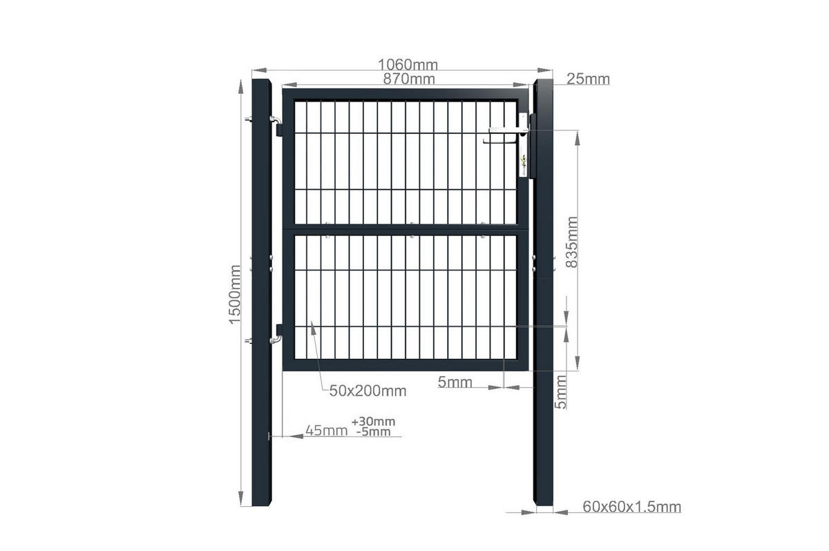 GITTERTOR Razo grau 1m H.100cm Metall - Grau, Metall (106/106cm) - Casanoov