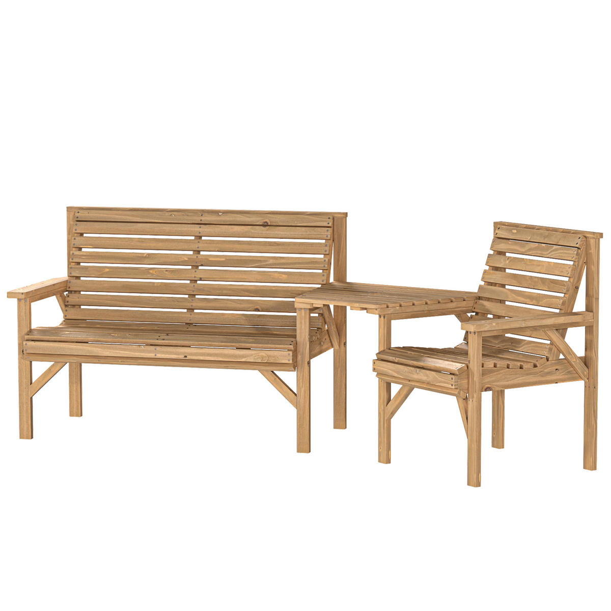 GARTENMÖBEL-SET 3-teilig DE-08361 mit Sonnenschirmloch & abnehmbarem Tisch Naturholz - Naturfarben, Holz (65/90/121cm) - ComfortXL