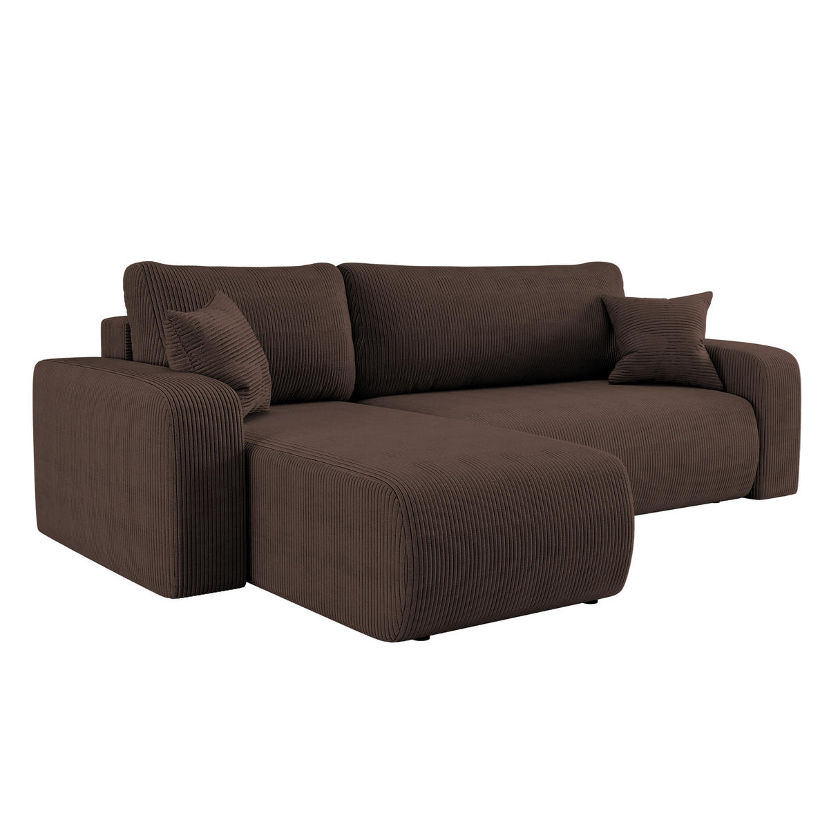 ECKSOFA L-FORM Schlaffunktion Und Bettkasten Eckcouch MILANO L Stoff Dicker Cord Braun Links - Braun, Holz/Textil (142/244cm) - Kaiser Möbel