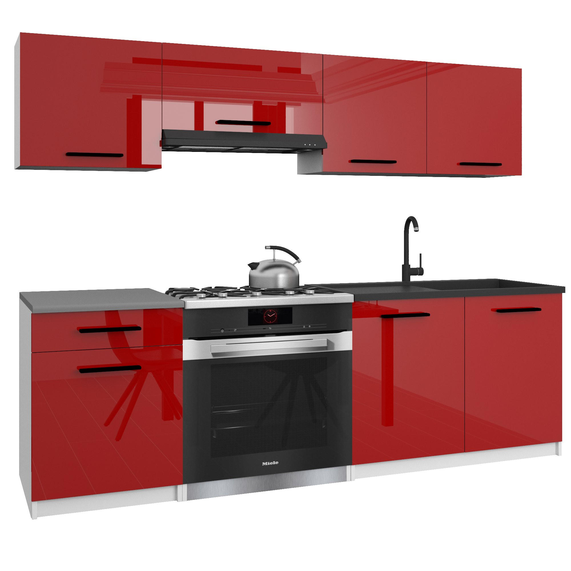KÜCHENZEILE Italia 1 180 cm, mit Arbeitsplatten, Rot - Rot, Holz (180/143/60cm) - B BELINI GROUP