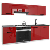 KÜCHENZEILE Italia 1 180 cm, mit Arbeitsplatten, Rot - Rot, Holz (180/143/60cm) - B BELINI GROUP