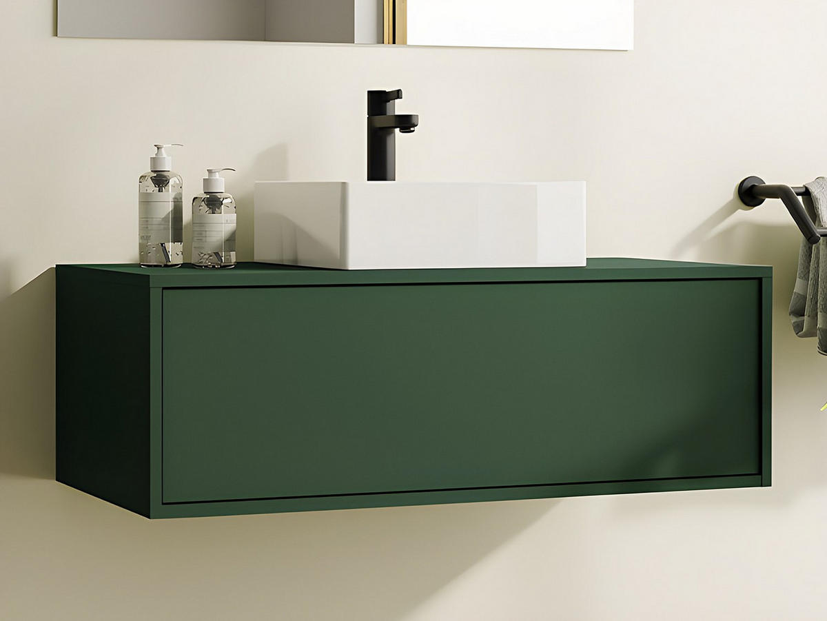 EINZELWASCHTISCH - 94 cm x 47 cm - Holz, Platte, Keramik - Grün - TEANA - Grün, Keramik/Holz (94/32/47cm) - Vente-Unique