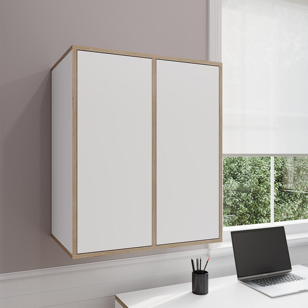 STĚNOVÁ POLICE Tetrix Bílá - bílá/béžová, kompozitní dřevo (63/75/40cm) - Vicco