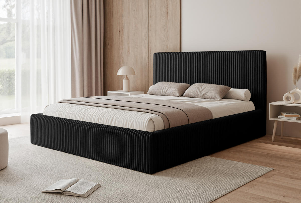 POLSTERBETT Fiugii 180x200 cm, Schwarz - Schwarz, Textil (180/200cm) - Fedve