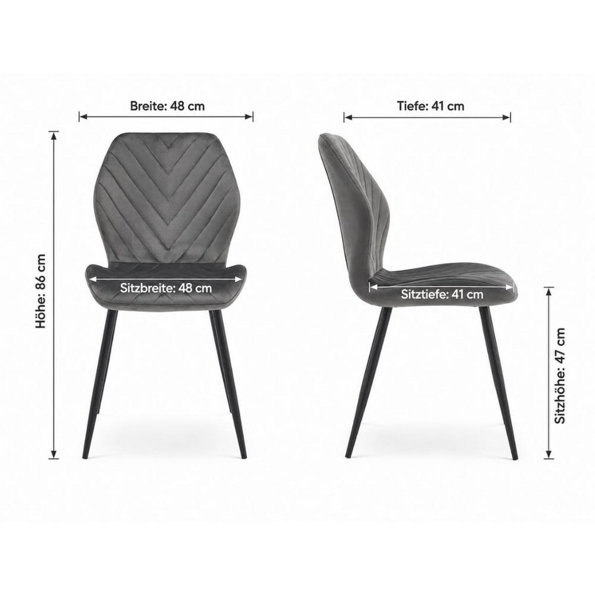 STÜHLE Esszimmerstuhl, gepolstert mit Steppung, schwarze Metallbeine, 1 Stück, Dunkelgrau - Dunkelgrau/Schwarz, Metall (48/86/41cm) - AN Furniture Store