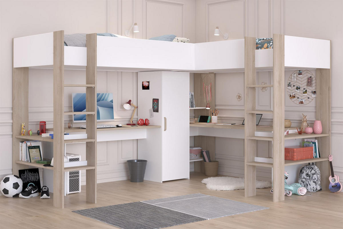 HOCHBETT Parisot Alex 1-tlg. Holznachbildung Weiß/Jackson Eiche - Eichefarben/Weiß, Kunststoff (90/200cm) - 58aufmkessel