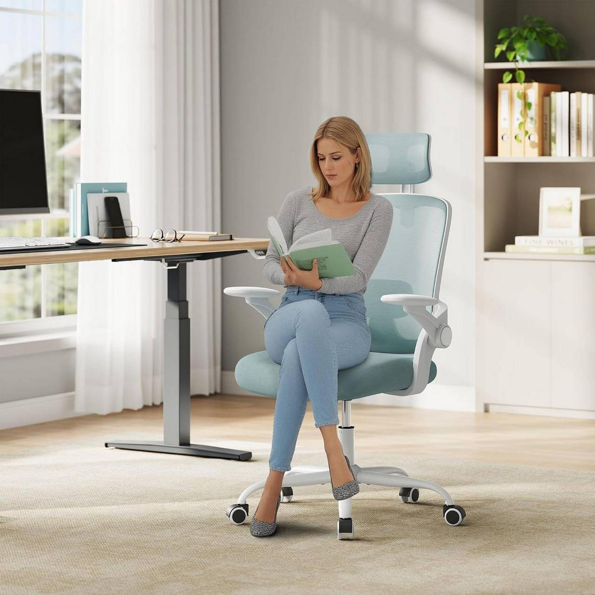 DREHSTUHL mit Wippfunktion, Netzstoff, Blau - Blau, Kunststoff/Textil (63.5/109.5/50cm) - Woltu