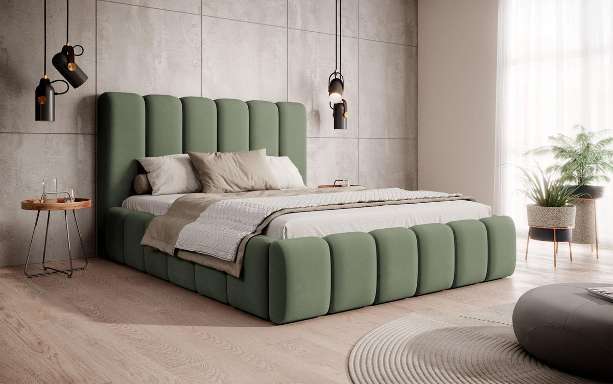 POLSTERBETT Biscottino Salbeigrün mit Samtbezug 180x200 cm - Silberfarben/Hellgrün, Textil (180/200cm) - Selsey