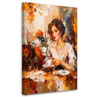 LEINWANDBILD Frau trinkt Kaffee Imitation von Farbe 80x120cm - Orange, Textil (80/120cm) - Feeby