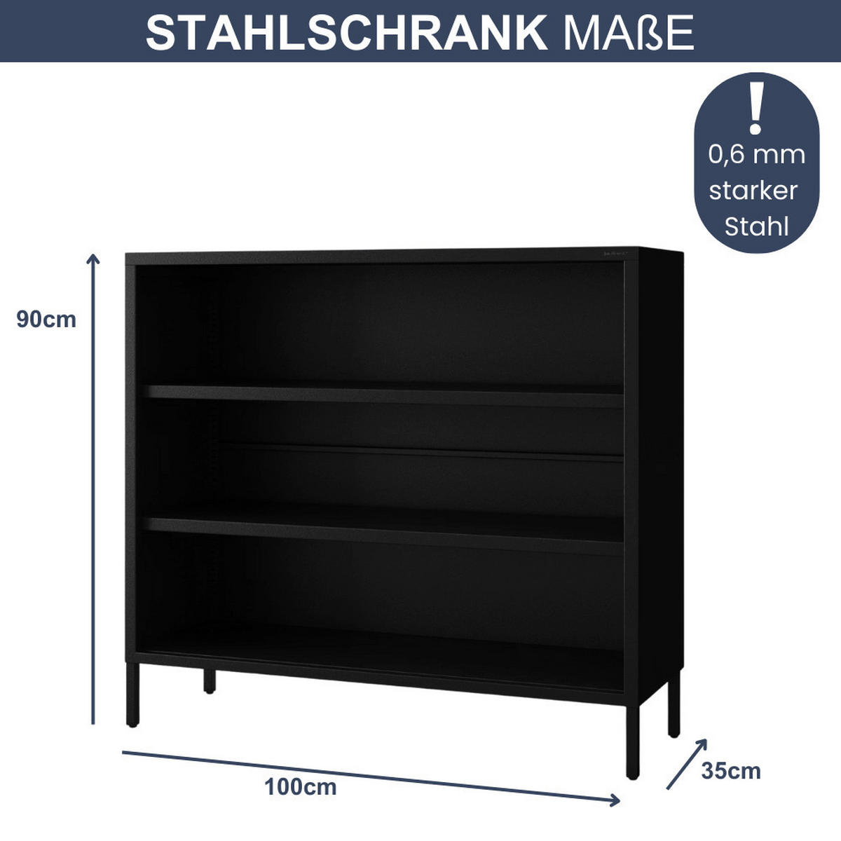 KOMMODE Metall offen LUCA 4 Ebenen 90x100x35cm Schwarz - Schwarz, Metall (100/90/35cm) - Jan Nowak