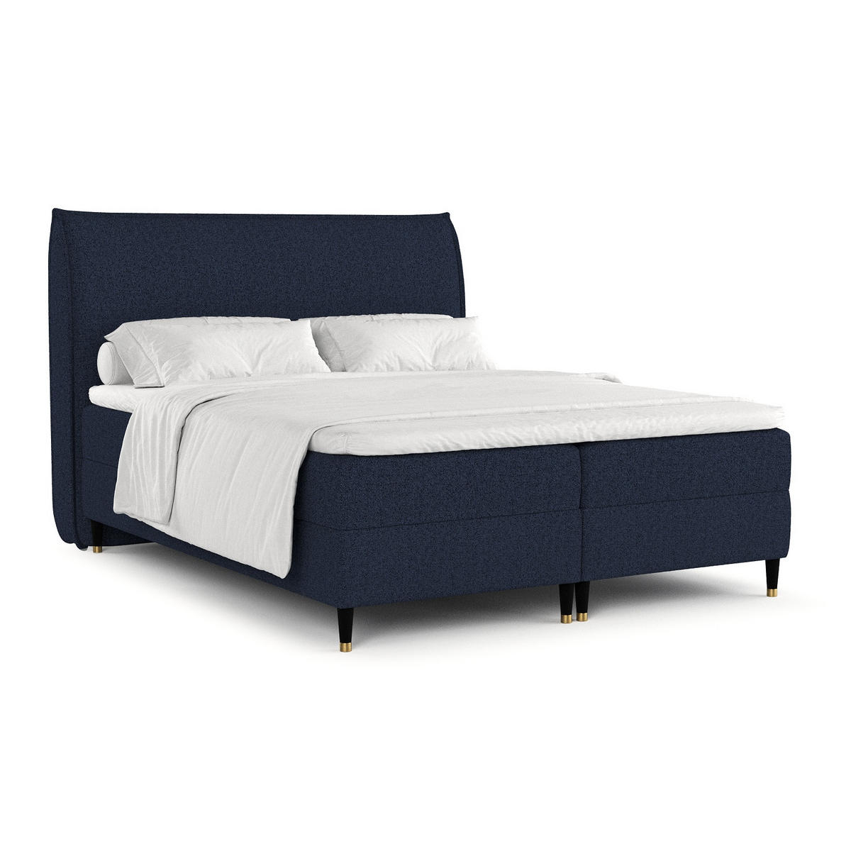 BOXBETT Melba Marineblau 160/200 cm mit Bonellmatratze - Schwarz/Dunkelblau, Holz/Holzwerkstoff (160/200cm) - Maison de Reve