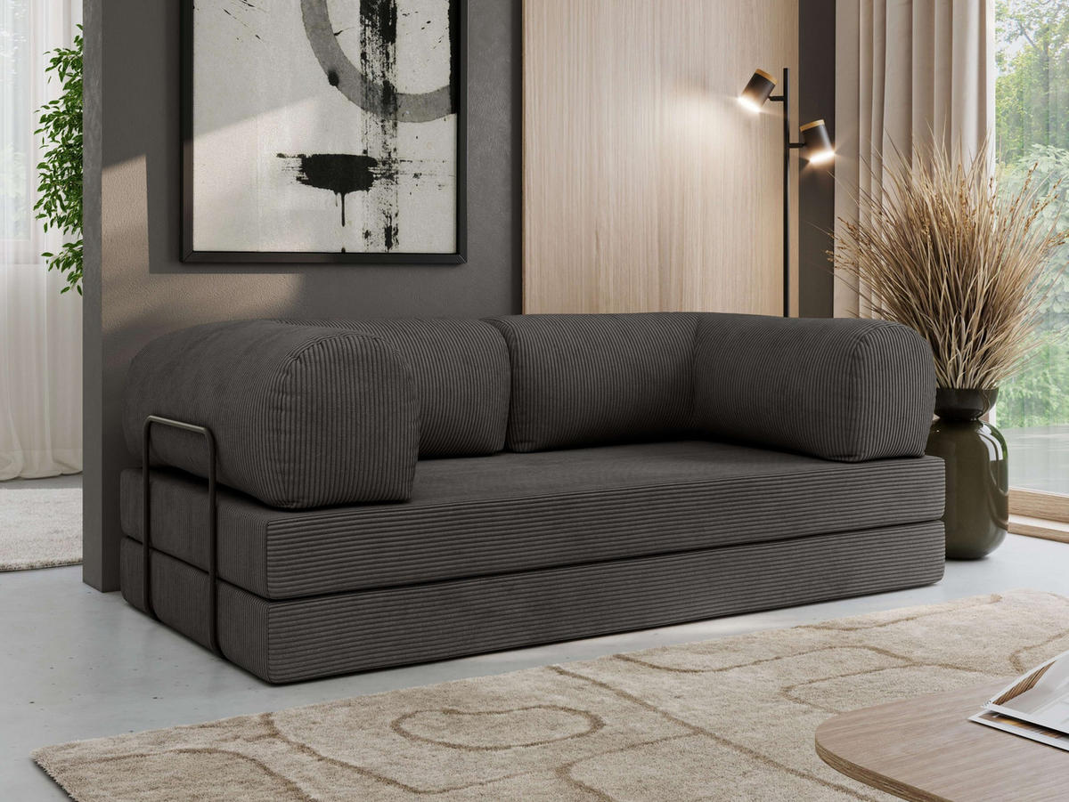 TROJMIESTNA POHOVKA ORSETTO - Tmavosivá Manšester - čierna/tmavosivá, kov/textil (200/70/100cm) - MKS