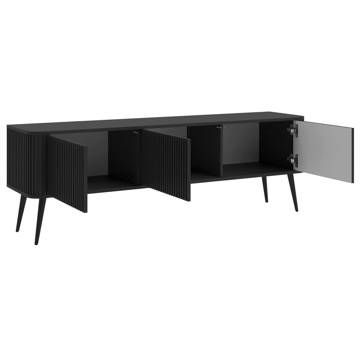 TV-LOWBOARD Ovarlo Schwarz mit geriffelten Fronten 3-türig 163/49/38 cm - Schwarz, Holzwerkstoff/Metall (163.2/49.2/38cm) - Selsey
