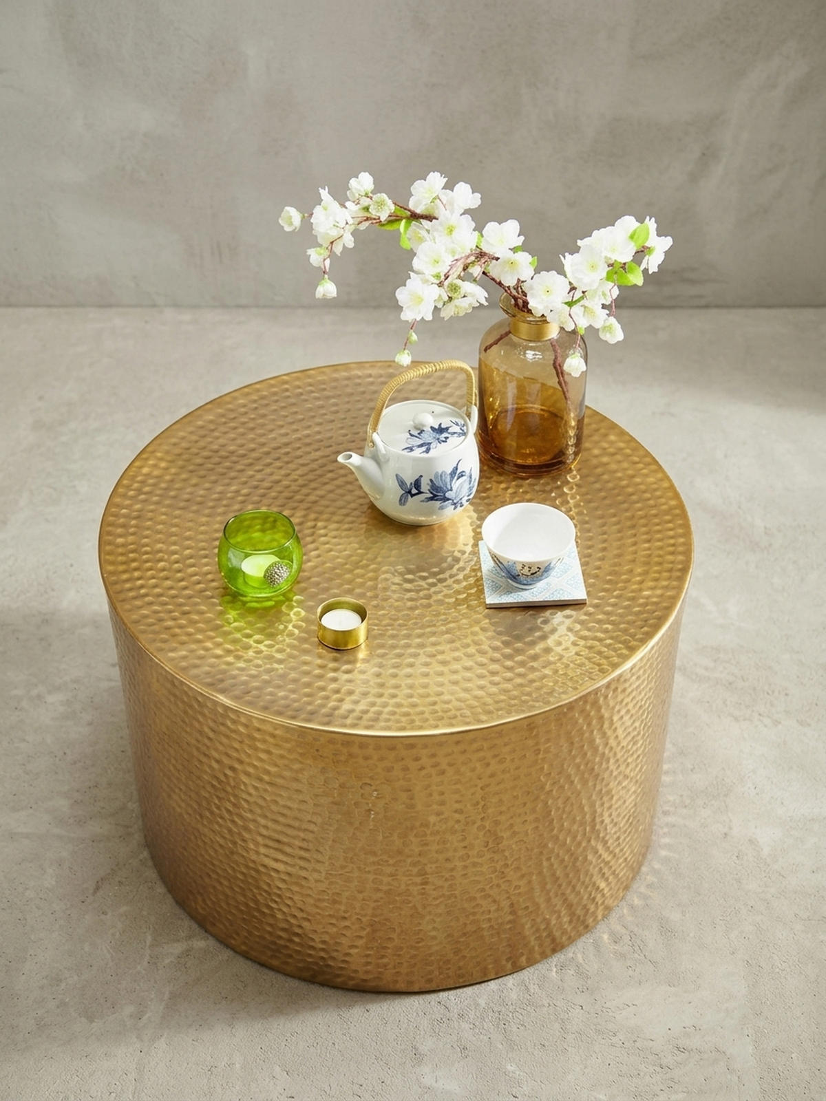 COUCHTISCH Orientstil Hammerschlag-Aluminium, Gold 61x61x40 cm - Goldfarben, Metall (61/61/40cm) - KADIMA DESIGN