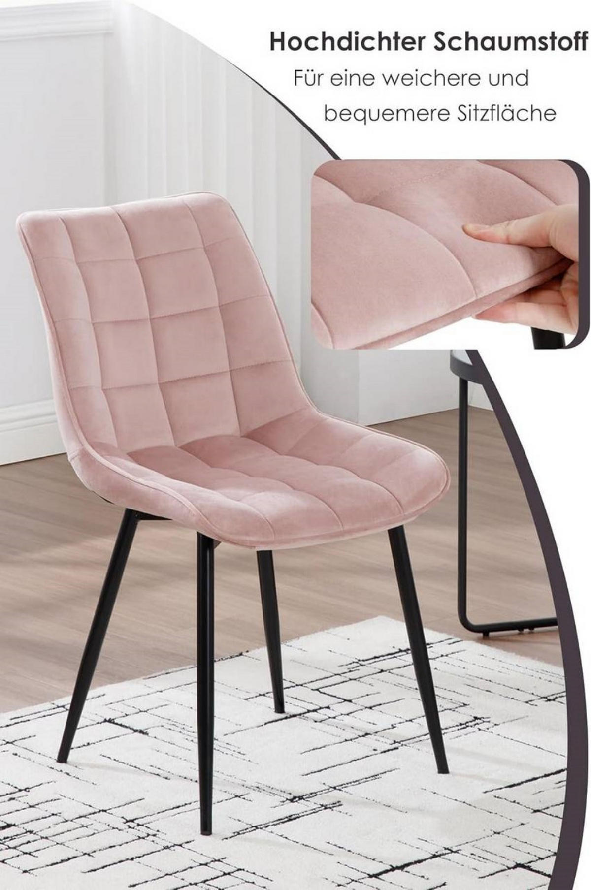ESSZIMMERSTUHL 2er Set, Samt, Metallbeine, Rosa - Schwarz/Rosa, Textil/Metall (46/85.5/40.5cm) - Woltu