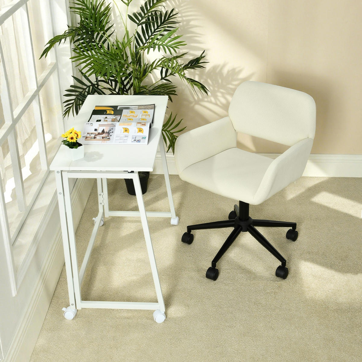 BÜROSTUHL in Cord-Samt, Beige - Beige, Metall (39/86/43cm) - Meubles Cosy