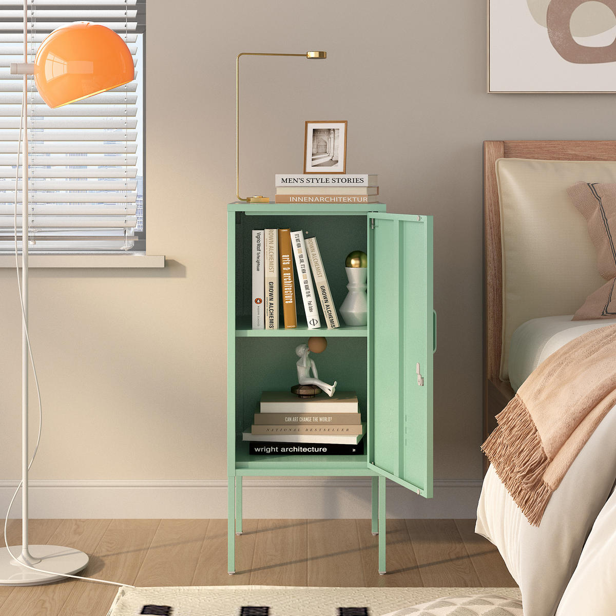 NOČNÍ SKŘÍŇ Hausjärvi - mátově zelená, kov (35/82/35cm) - [en.casa]