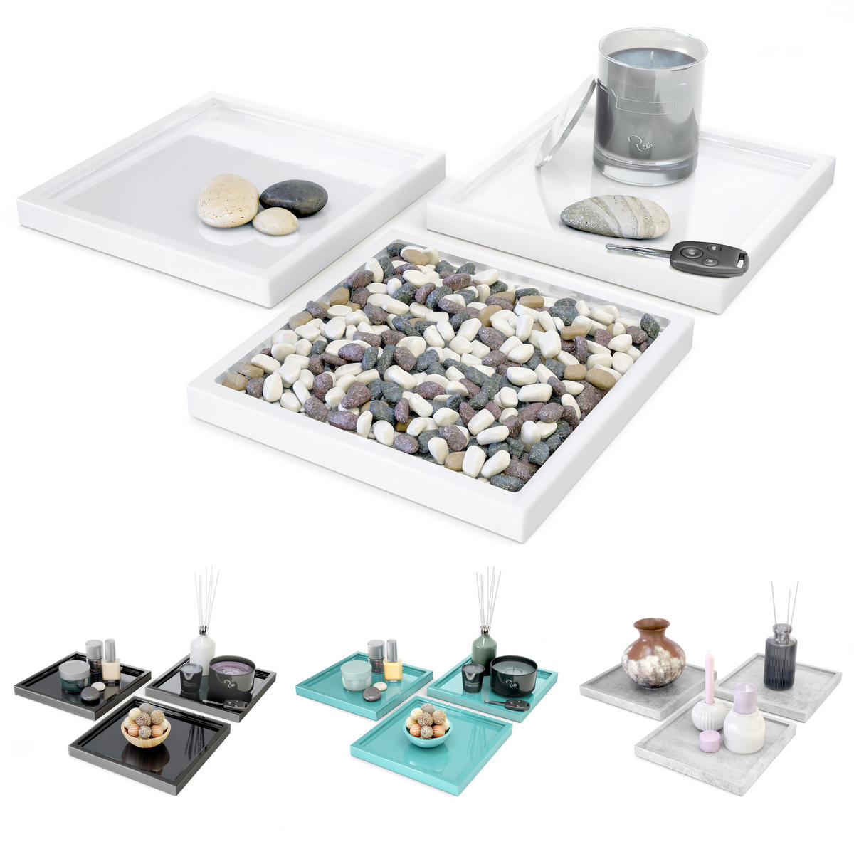 DEKOSCHALE Maya Bordeaux Hochglanz 3er Set - Bordeaux, Holzwerkstoff (1.8cm) - Vladon