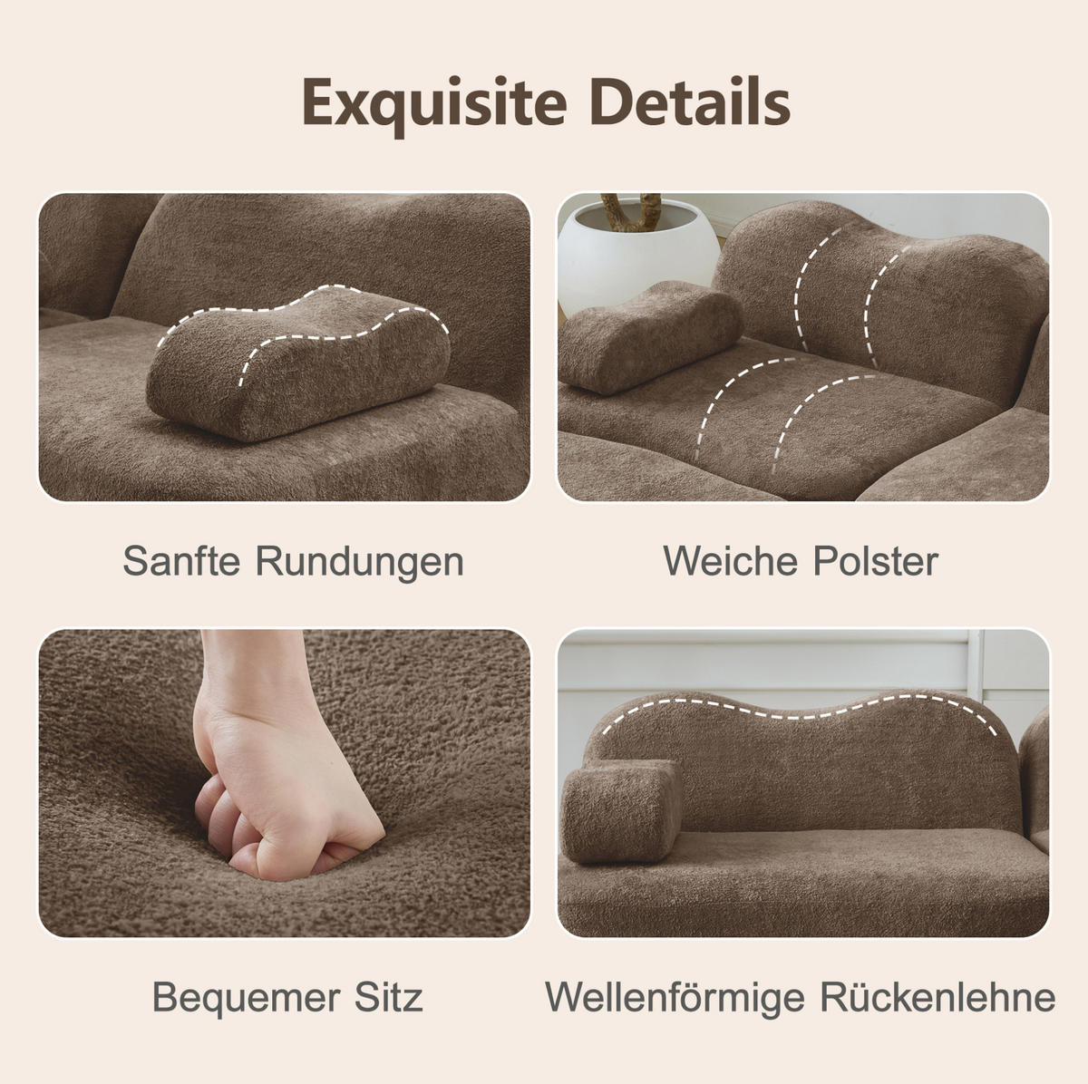 WOHNLANDSCHAFT 384/167/70 cm in Braun aus Samt, modular und ohne Montage - Braun, Textil (167/70/384cm) - Flora Grace