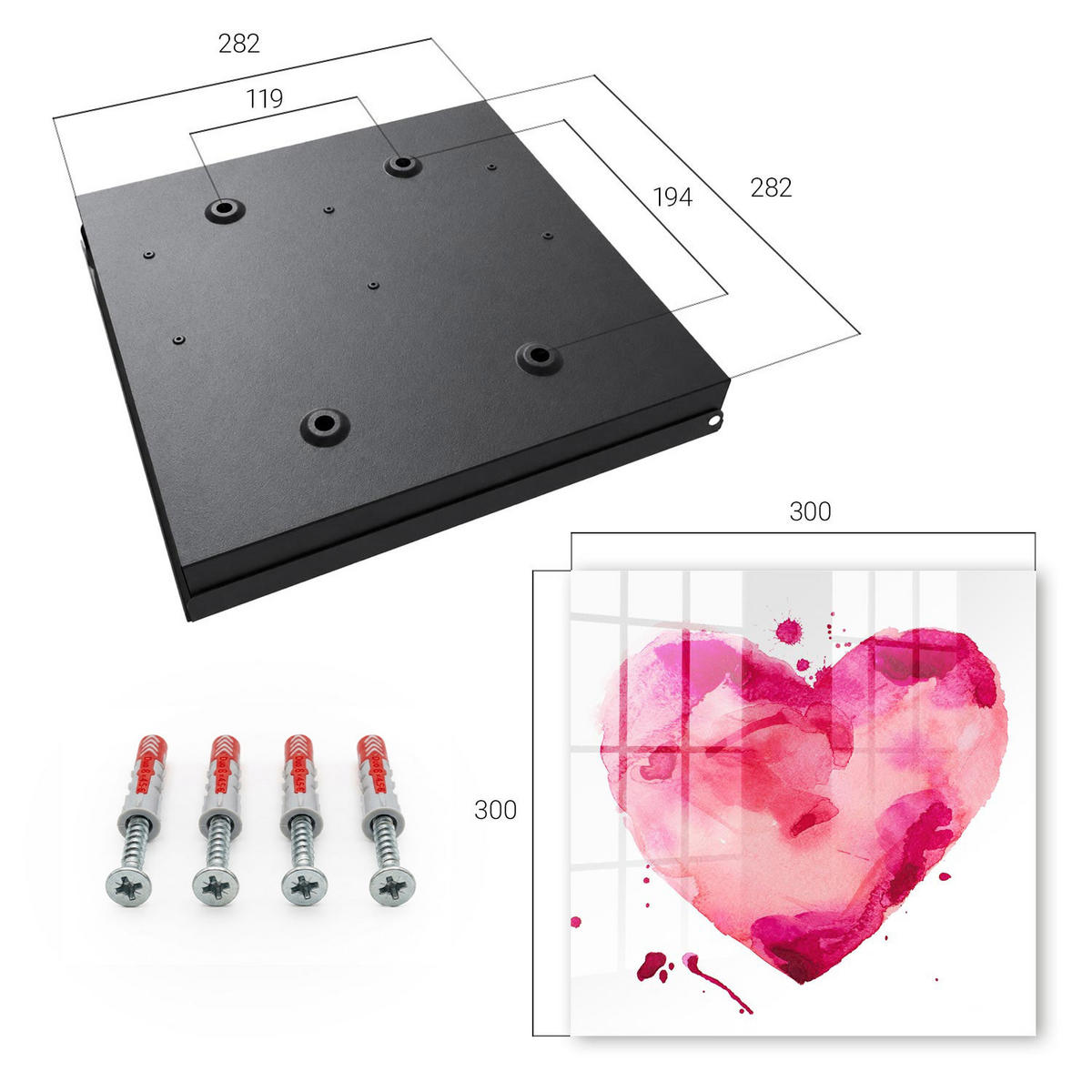 SCHLÜSSELBOX Schwarz 30x30 cm- Türöffnung nach rechts - Herz der Liebe - Pink, Metall (30/30/5cm) - TULUP