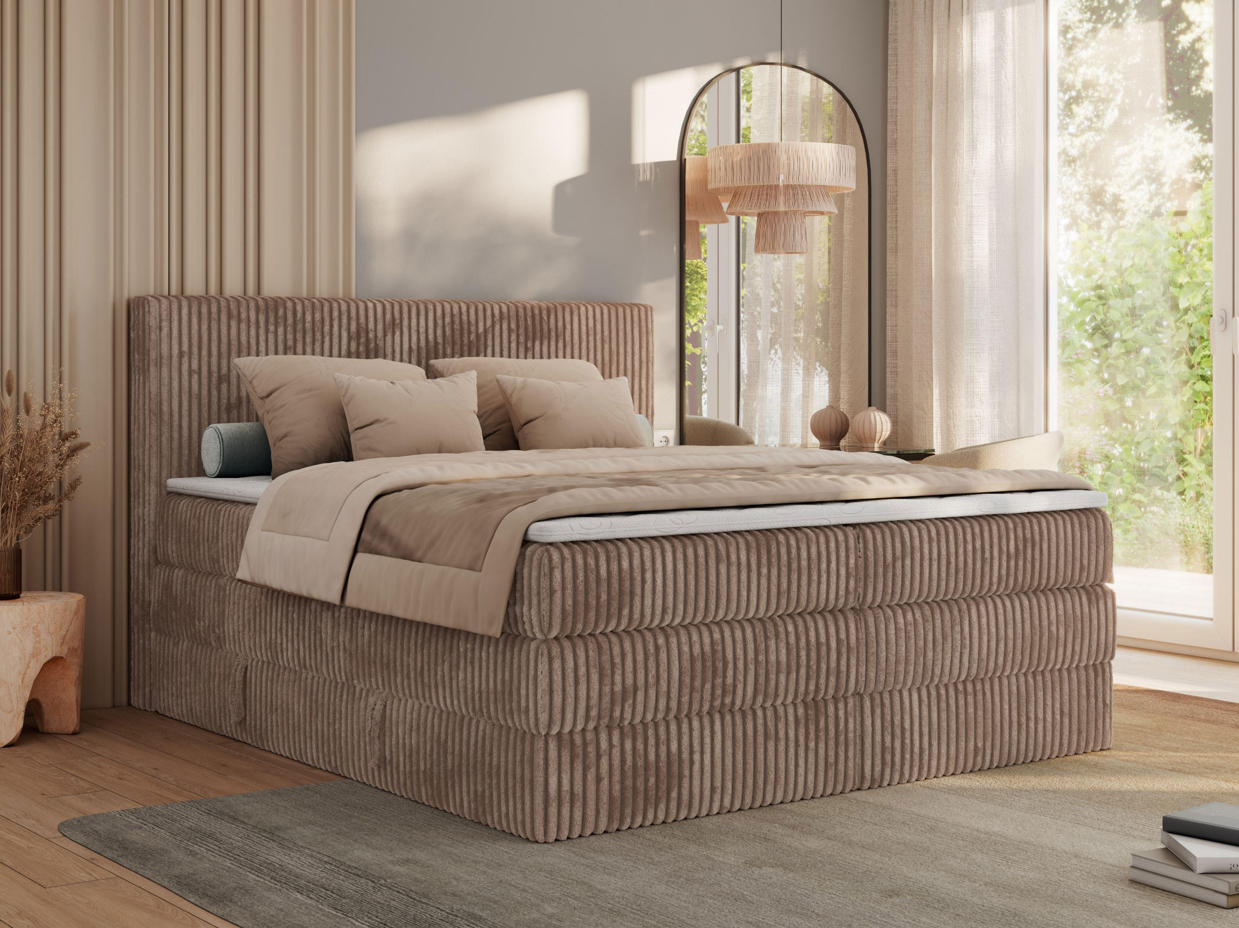 BOXSPRINGBETT TILIANO KING - 140/200 - Braun Cord - H3 - Braun, Holz/Textil (140/200cm) - MKS