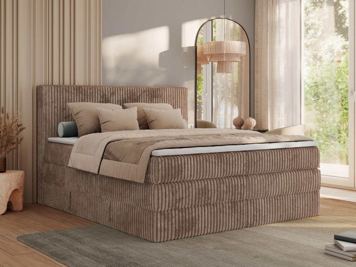 BOXSPRINGBETT TILIANO KING - 200/200 - Braun Cord - H3 - Braun, Holz/Textil (200/200cm) - MKS