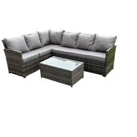 GARTENMÖBEL SET mit Länglicher Couchtisch Polyrattan Dunkelgrau 6-Sitzer - Dunkelgrau/Grau, Glas/Kunststoff - Fimous
