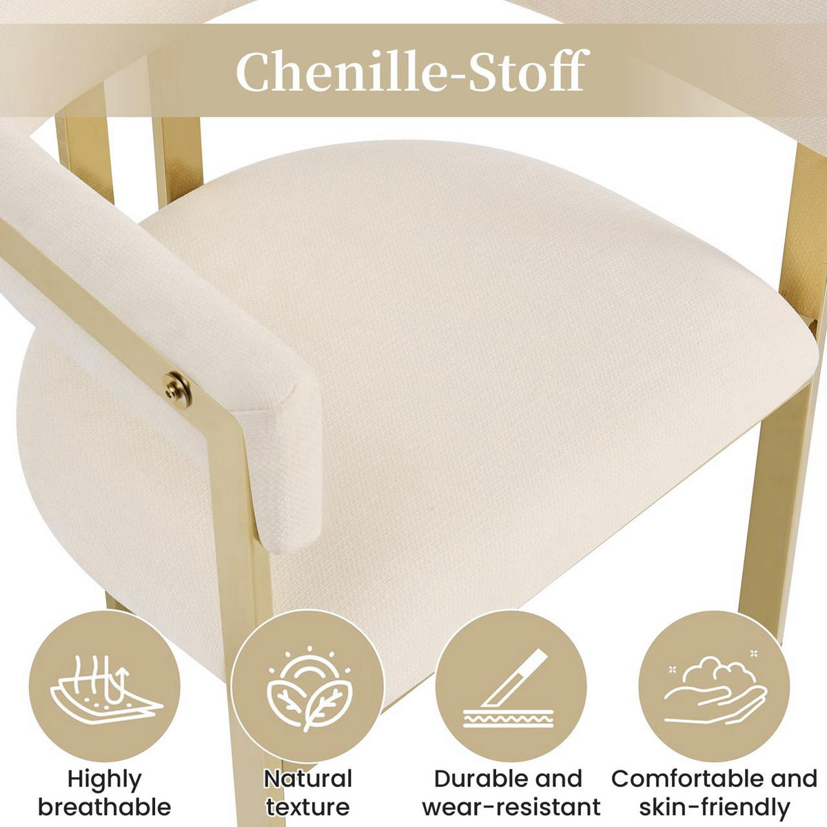 ESSZIMMERSTÜHLE 4er-Set Chenille Gold Metall Beige - Beige/Goldfarben, Textil (60/76/50cm) - FLIEKS