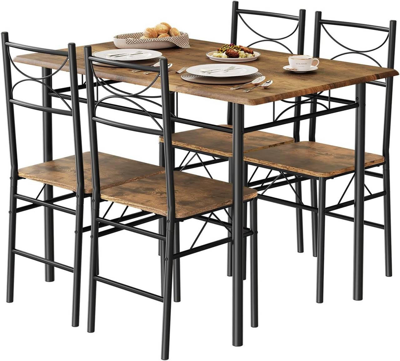 TISCHGRUPPE Esstisch mit 4 Stühlen, MDF, Vintagebraun - Dunkelbraun/Schwarz, Holzwerkstoff/Metall (110/76/70cm) - Woltu
