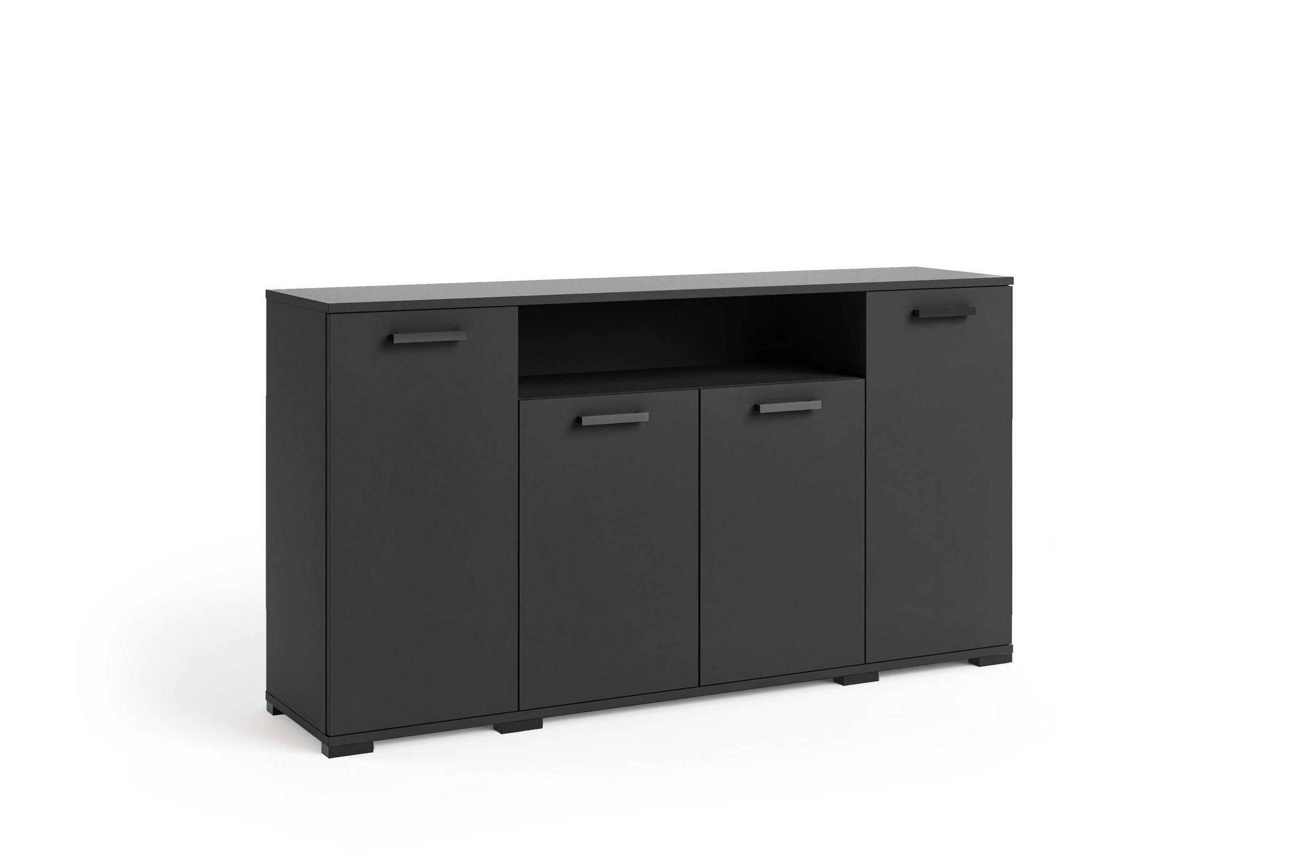 KOMMODE ALBANO 160/83/40cm mit 4 Schubladen Türen Schwarz - Schwarz, Holzwerkstoff (160/83/40cm) - MASSENO