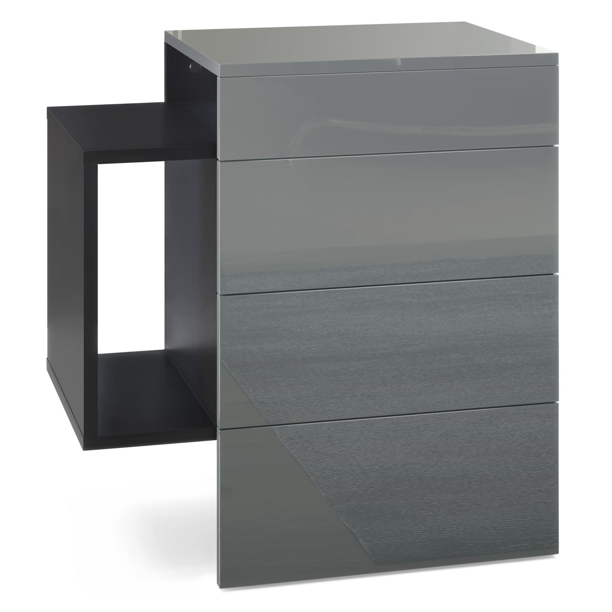NACHTTISCH Queens Front in Grau Hochglanz - Grau, Holzwerkstoff (60/63/36cm) - Vladon