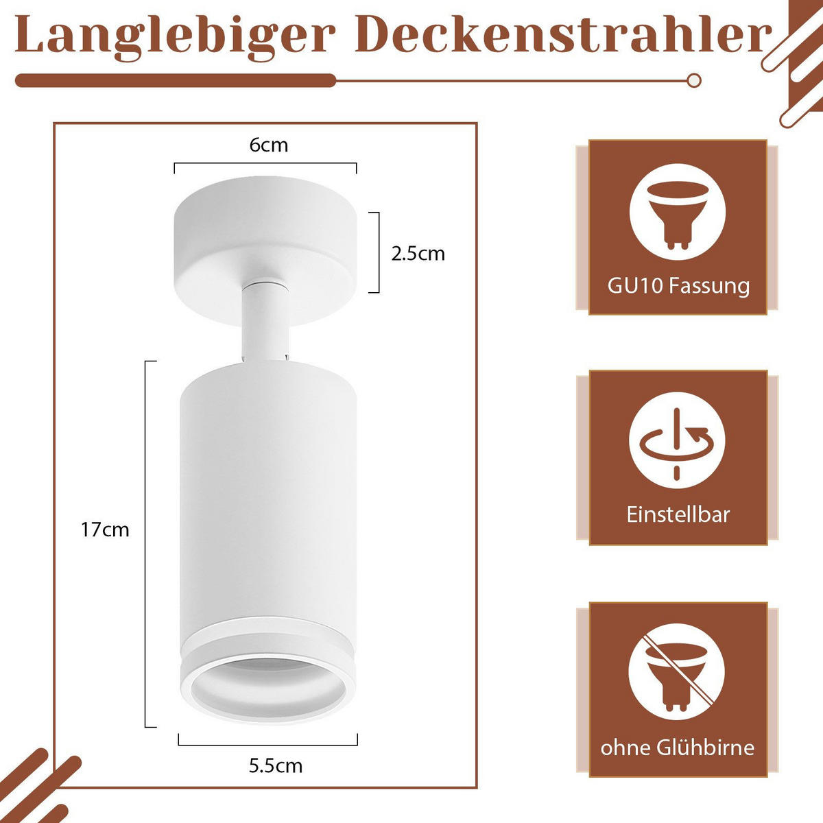 STRAHLER Salzuflen 1-flammig 6/6/17 cm - Weiß, Metall (6/6/17cm) - Nettlife