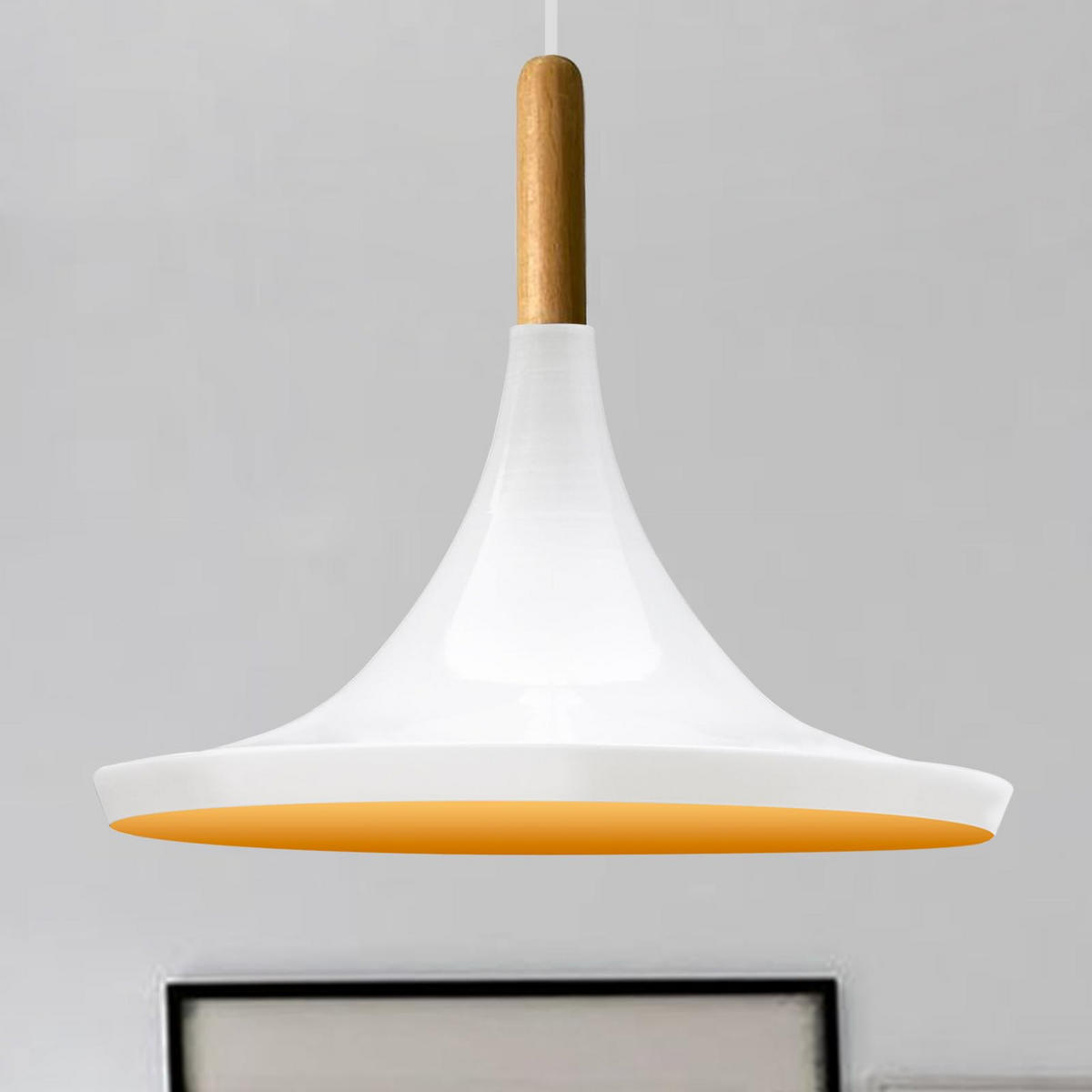 PENDELLEUCHTE Genisy 31/33 cm - Nussbaumfarben/Weiß, Holz/Metall (23/31/23cm) - Bamyum