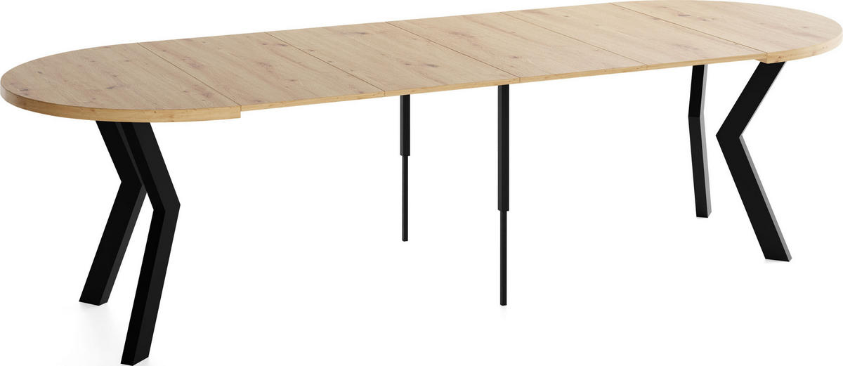 ESSTISCH Savio rund ausziehbar verlängerbar XXL, Eiche Artisan Hellbraun 100-300/100/77 cm - Schwarz/Eiche Artisan, Holz/Holzwerkstoff (100/100/77cm) - WFL GROUP