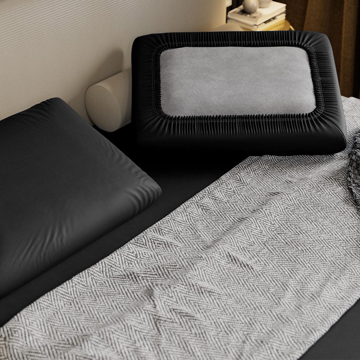 KISSENSCHONER mit Gummizug - Schwarz, Textil (60/40cm) - Mr Mattress