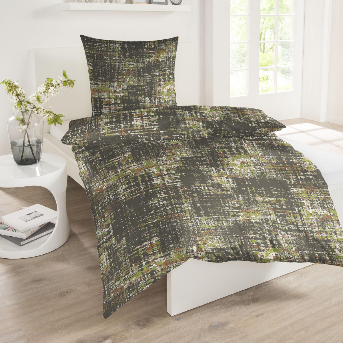 BETTWÄSCHESET Bator - Baumwollsatin - 2-teilig - 135 x 200 cm - Oliv - Olivgrün, Textil (135/200cm) - SCHIESSER