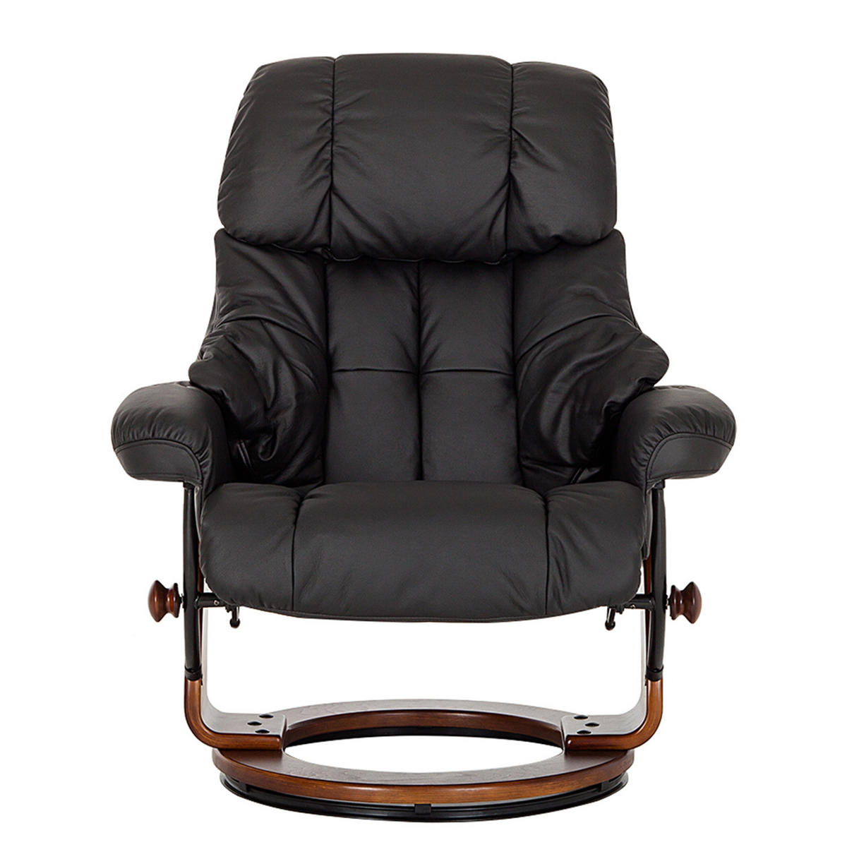 RELAXSESSEL mit Hocker - Echtleder / Kunstleder - Schwarz/Braun, Leder/Birkenholz (90/104/91cm) - home24