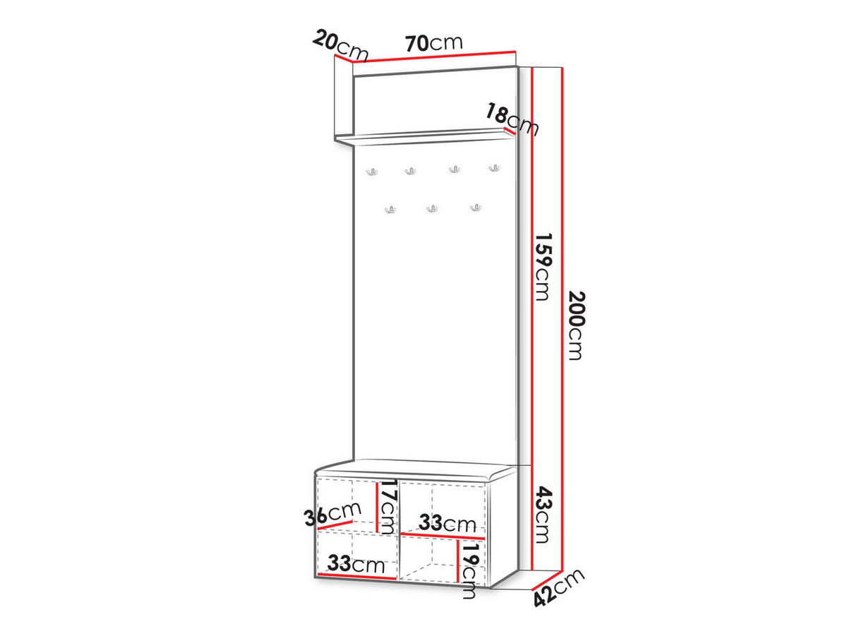 GARDEROBE MIT SITZBANK Kerkin - Sandfarben/Beige, Holzwerkstoff/Kunststoff (70/200/42cm) - MIRJAN24