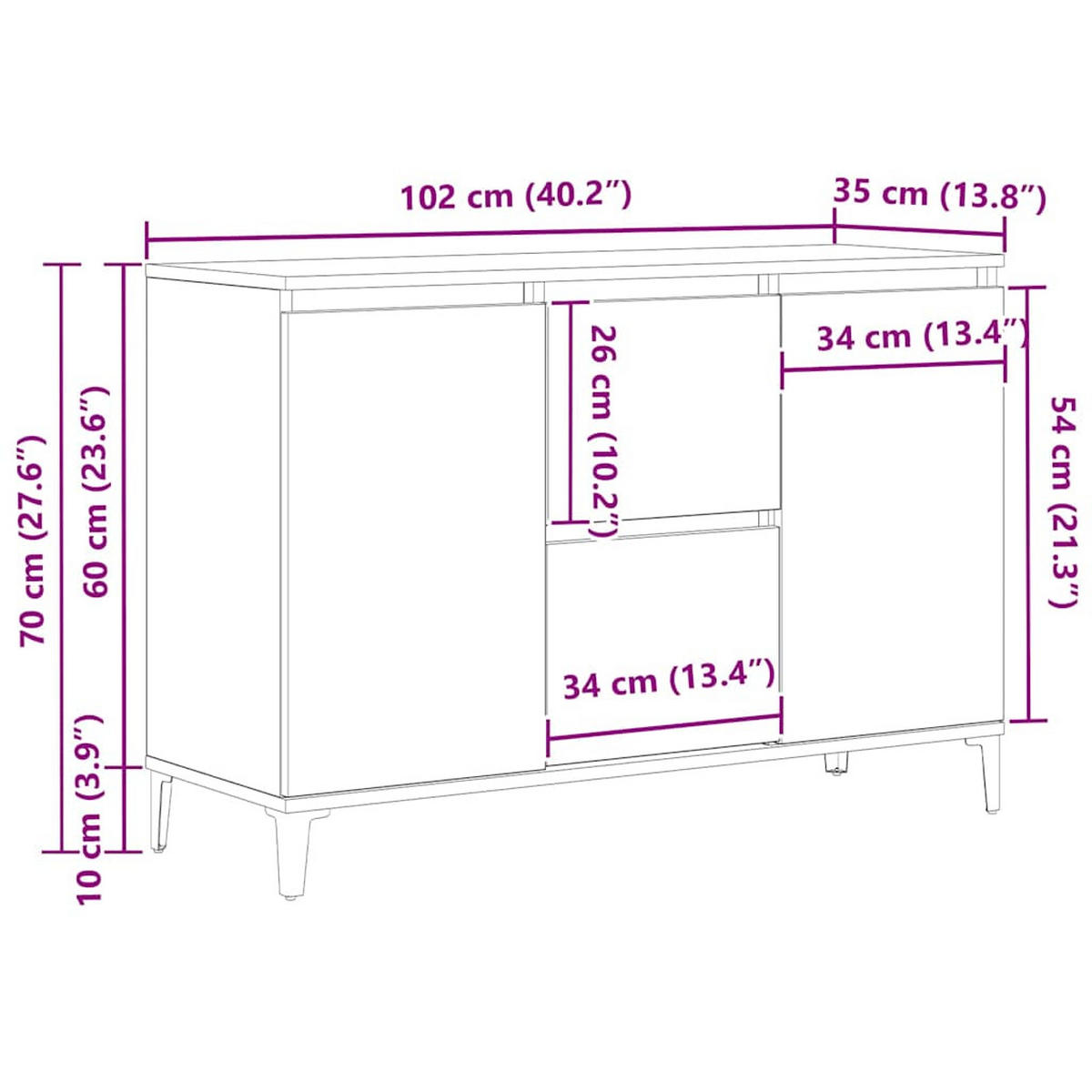 SIDEBOARD Schwarz Eichen-Optik 104/35/70 Cm Holzwerkstoff - Schwarz, Holzwerkstoff (35/70/104cm) - vidaXL