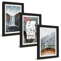 BILDER SET 3er Set - 20x30 cm Schwarzer Rahmen - Wasserfall Berge Natur Boot - Schwarz, Kunststoff (20/30cm) - TULUP