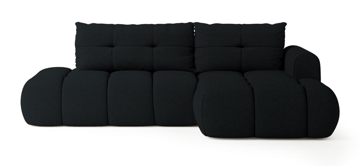 ECKSOFA FLUMA R-S Schwarz Boucle-Stoff mit Schlaffunktion - Schwarz, Holz (274/165cm) - MASSENO