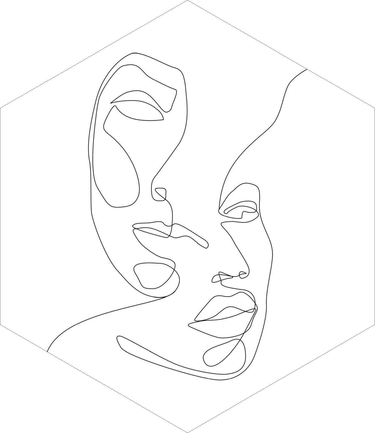 WANDTATTOO Line Art Gesichter 70 x 81 cm - Schwarz, Papier (70/81/81cm) - ESTAhome