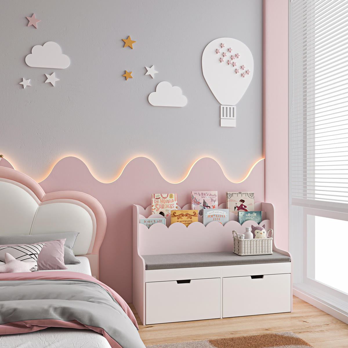 KINDERSITZBANK Vestnes - Hellrosa/Weiß, Holzwerkstoff (100/70/45cm) - [en.casa]