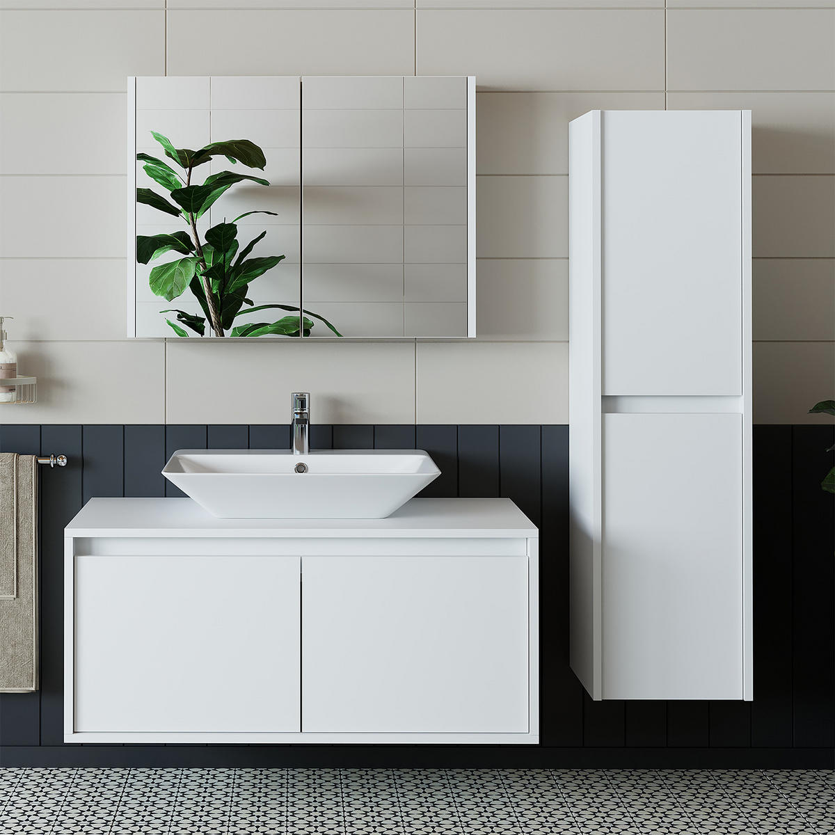 BADMÖBEL Set ATLANTIC-100 4-teilig - Weiß, Holzwerkstoff (100/150/45cm) - Roomart