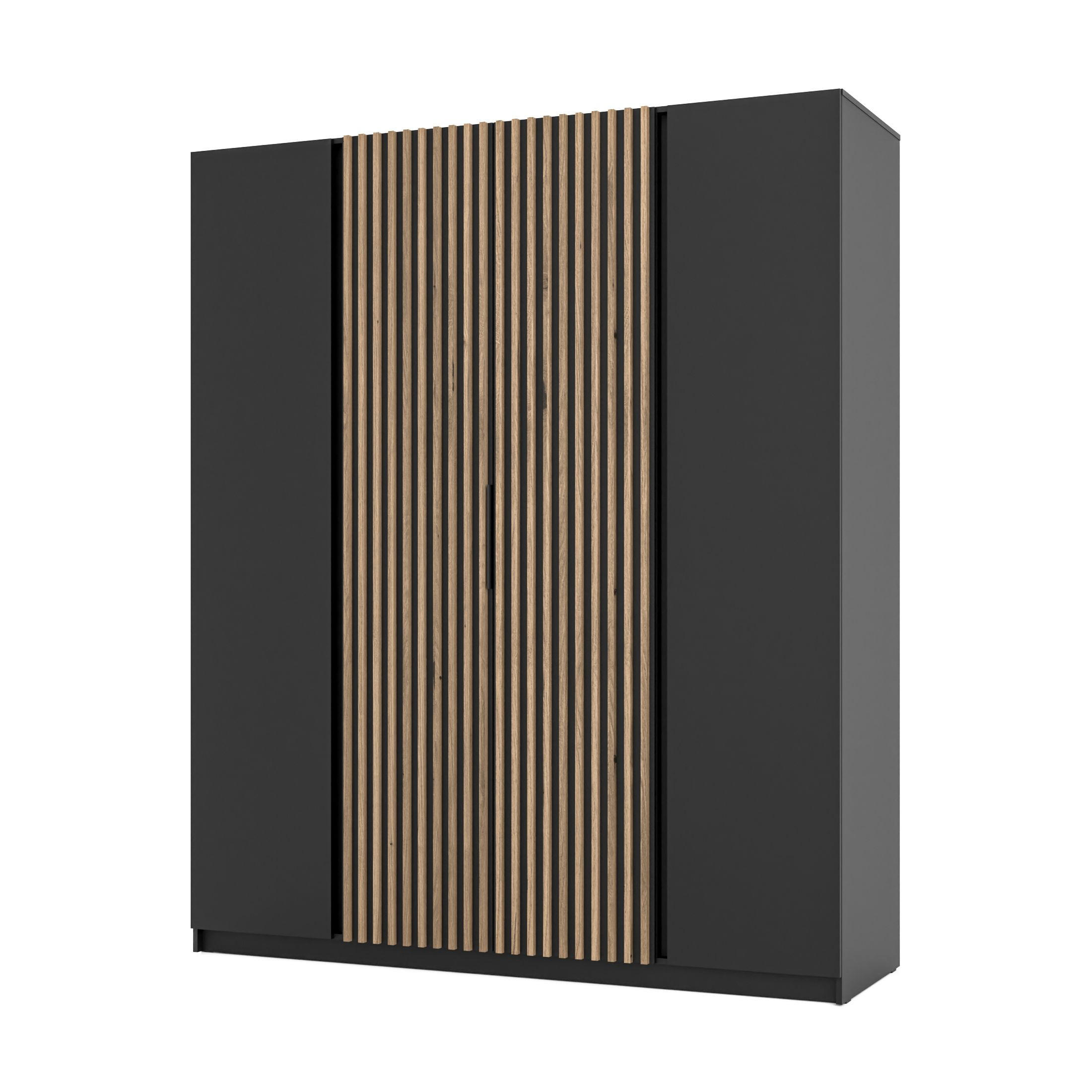 DREHTÜRENSCHRANK CAGLIARI 200/239/61,9cm 4-türig Schwarz - Schwarz, Holzwerkstoff (200/239/61.9cm) - MASSENO