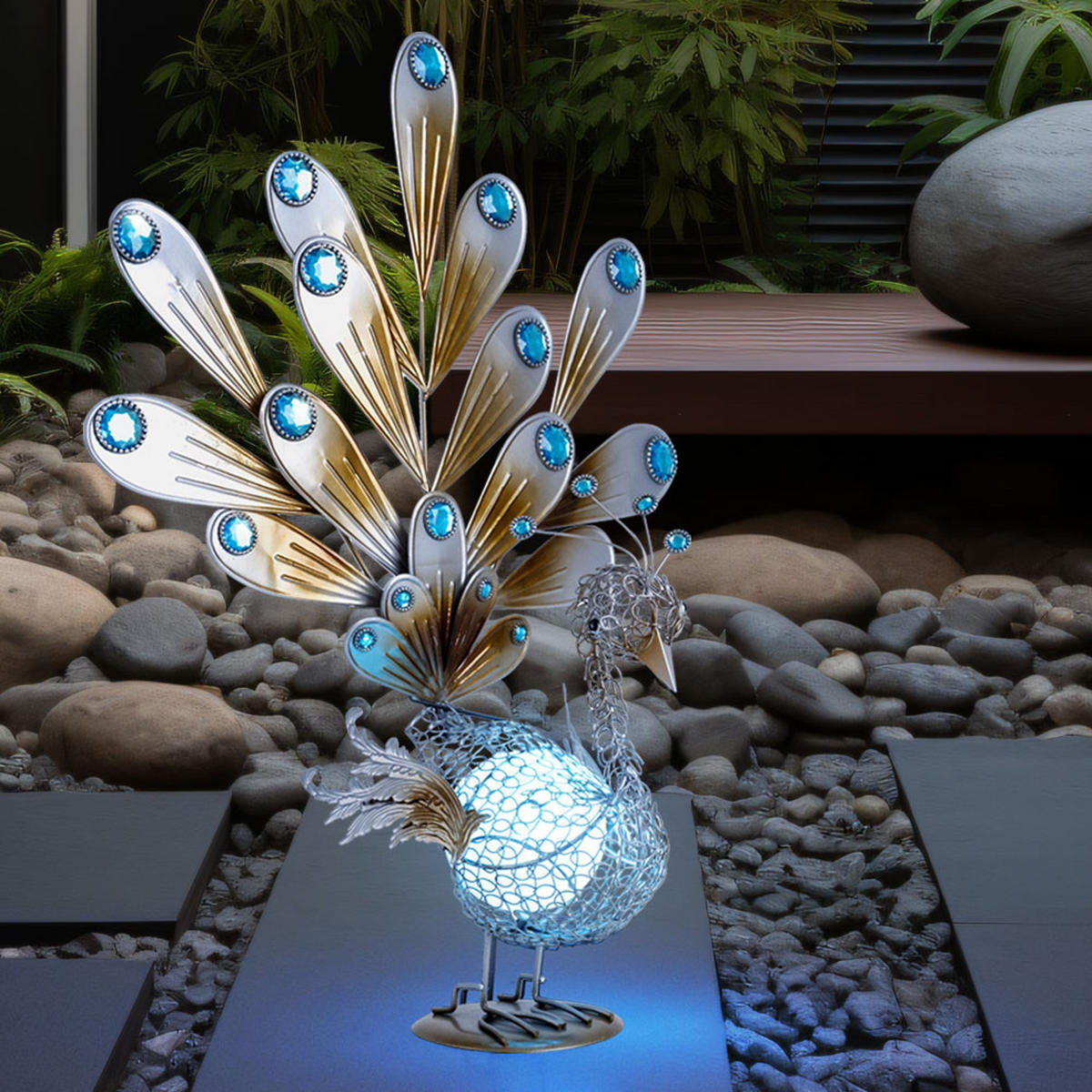 LED AUSSENLEUCHTE Solar Silber - Silberfarben, Metall (38/21.3/56.8cm) - Globo Lighting