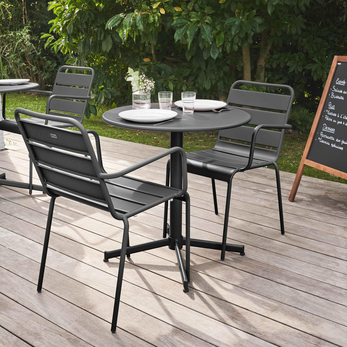GARTENSET 3-tlg., Grau - Grau, Metall - Oviala