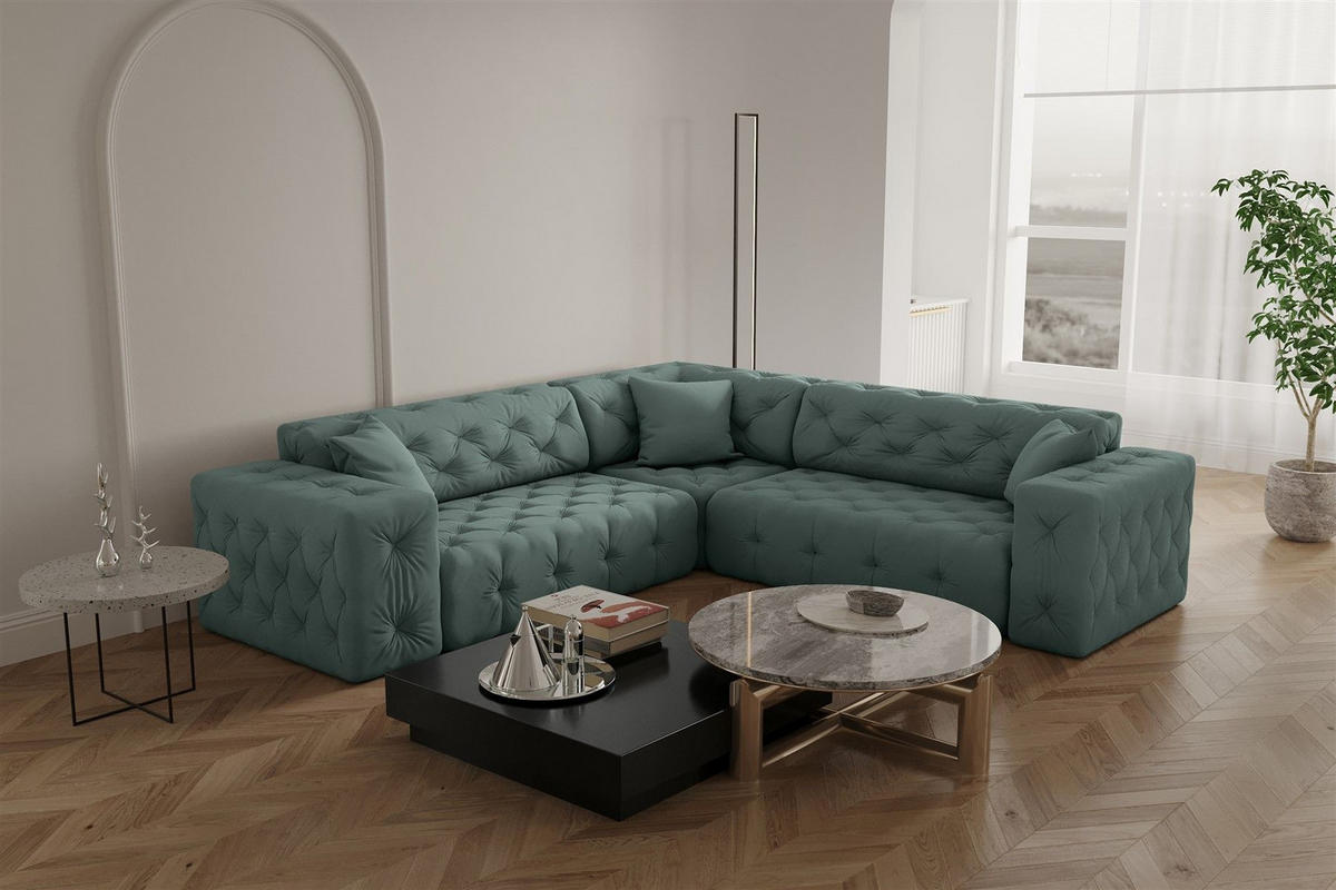 ECKSOFA Chantal - Salbeigrün, Holzwerkstoff/Textil (246/246cm) - Fun Möbel
