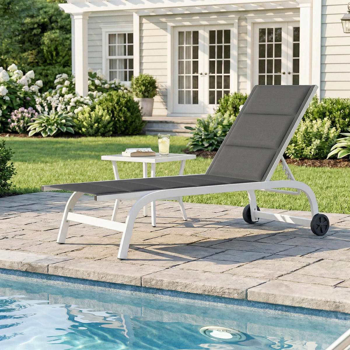 SONNENLIEGE Garten-Sonnenliege mit Rollen aus Texteline mit Aluminiumrahmen,165*62*94 cm ,dunkelgrau und weiß - Grau, Metall (62/94/165cm) - Vallsero