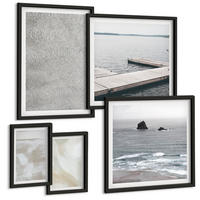 BILDER SET 5er Set - 50x50 cm & 20x30 cm & 40x60 cm Schwarzer Rahmen - Abstraktes Design, moderne Texturen - Schwarz, Kunststoff (40/60cm) - TULUP